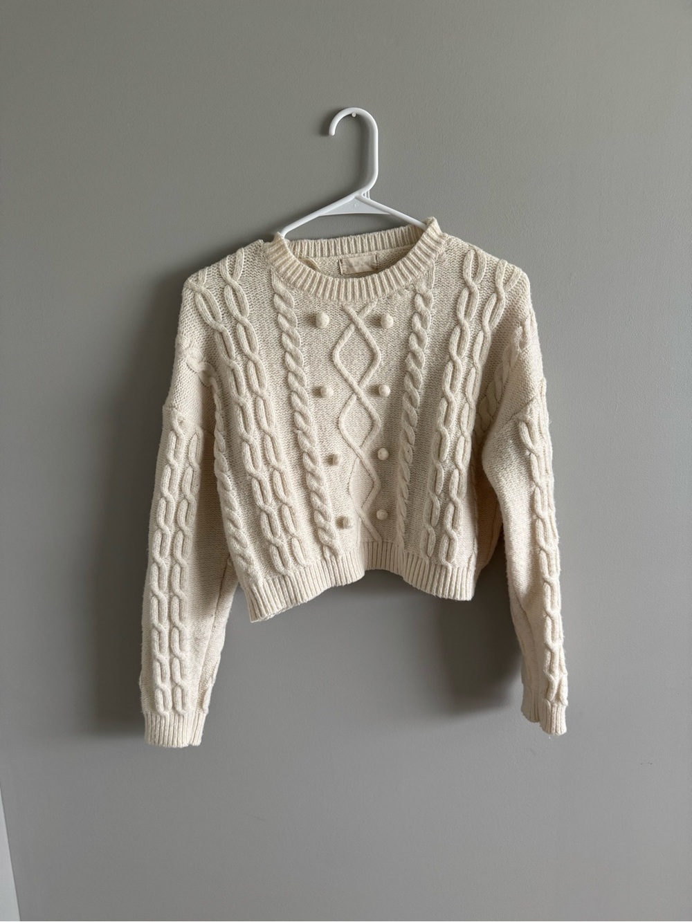 Altr’d State Cream Cable Knit Pom-Pom Sweater